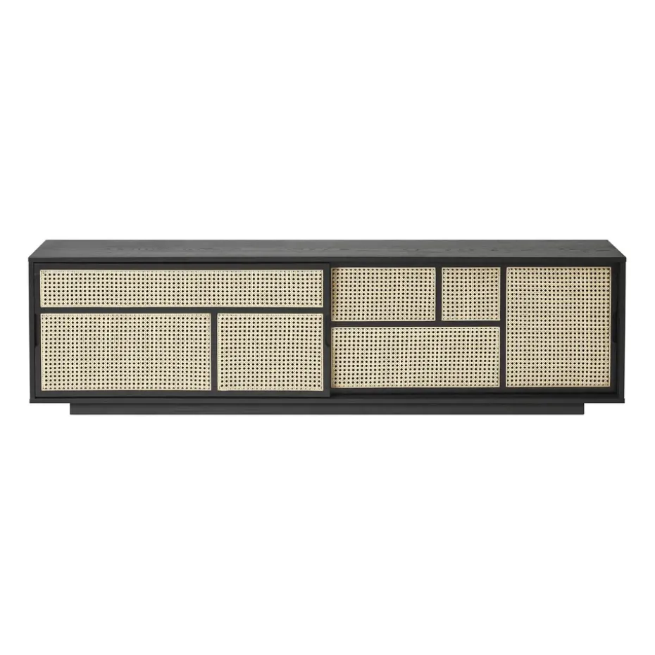 Air side table low, Black, rattan