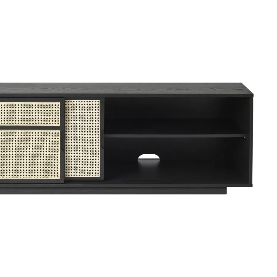 Air side table low, Black, rattan