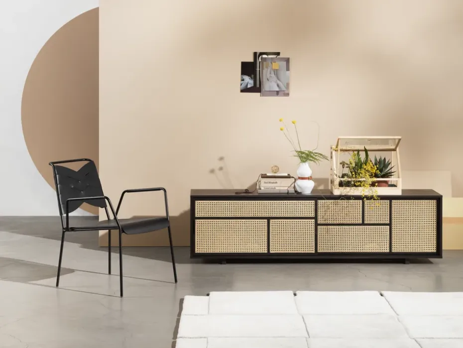 Air side table low, Black, rattan