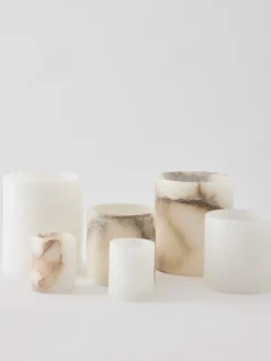 Alabaster candle holder, White-beige, S 10 cm