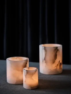 Alabaster candle holder, White-beige, S 10 cm
