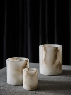 Alabaster candle holder, White-beige, S 10 cm