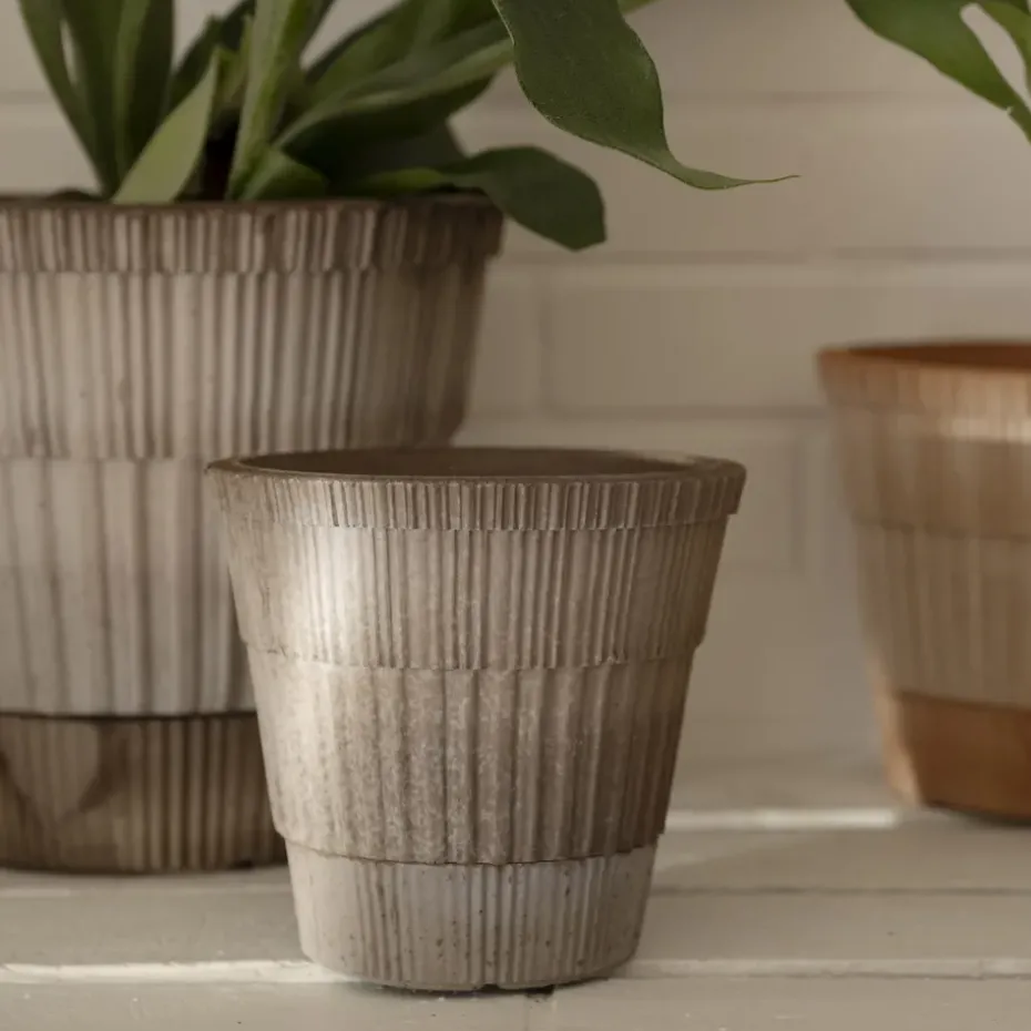 Atlas raw pot with saucer, Grey, Ø16 cm