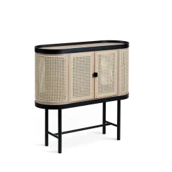 Be My Guest bar cabinet, Rotting. White oiled oak. black steel stand