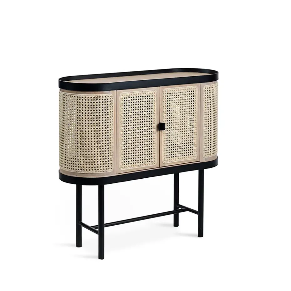 Be My Guest bar cabinet, Rotting. White oiled oak. black steel stand