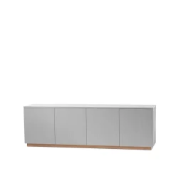 Beam side table, Light grey, base in white oiled oak