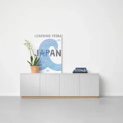 Beam side table, Light grey, base in white oiled oak