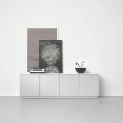 Beam side table, Light grey, base in white oiled oak