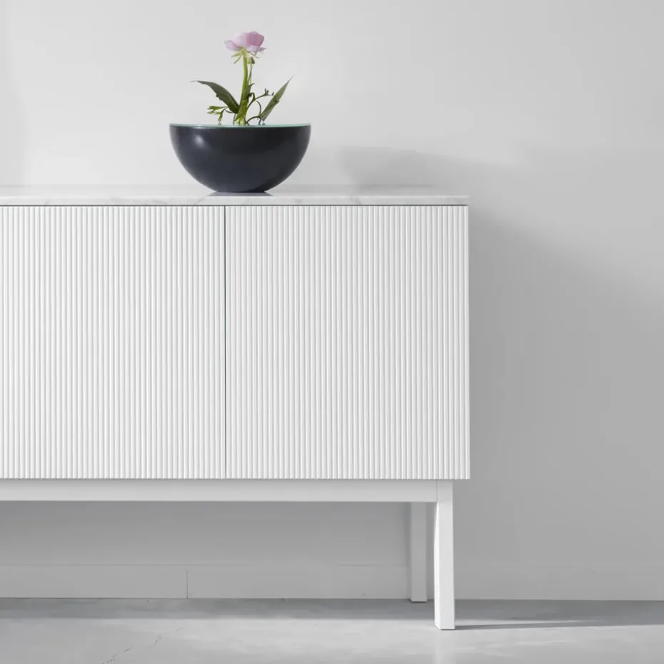 Beam side table, Light grey, light grey stand, tabletop in carrara marble