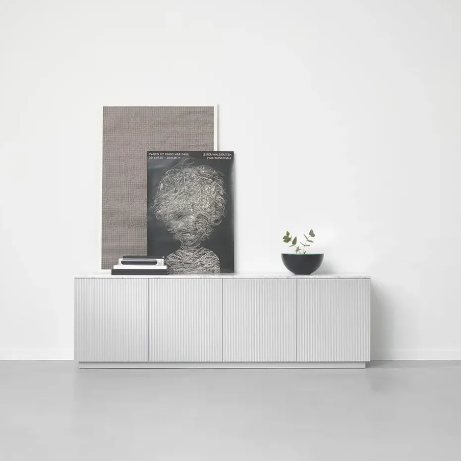 Beam side table, Light grey, light grey stand, tabletop in carrara marble