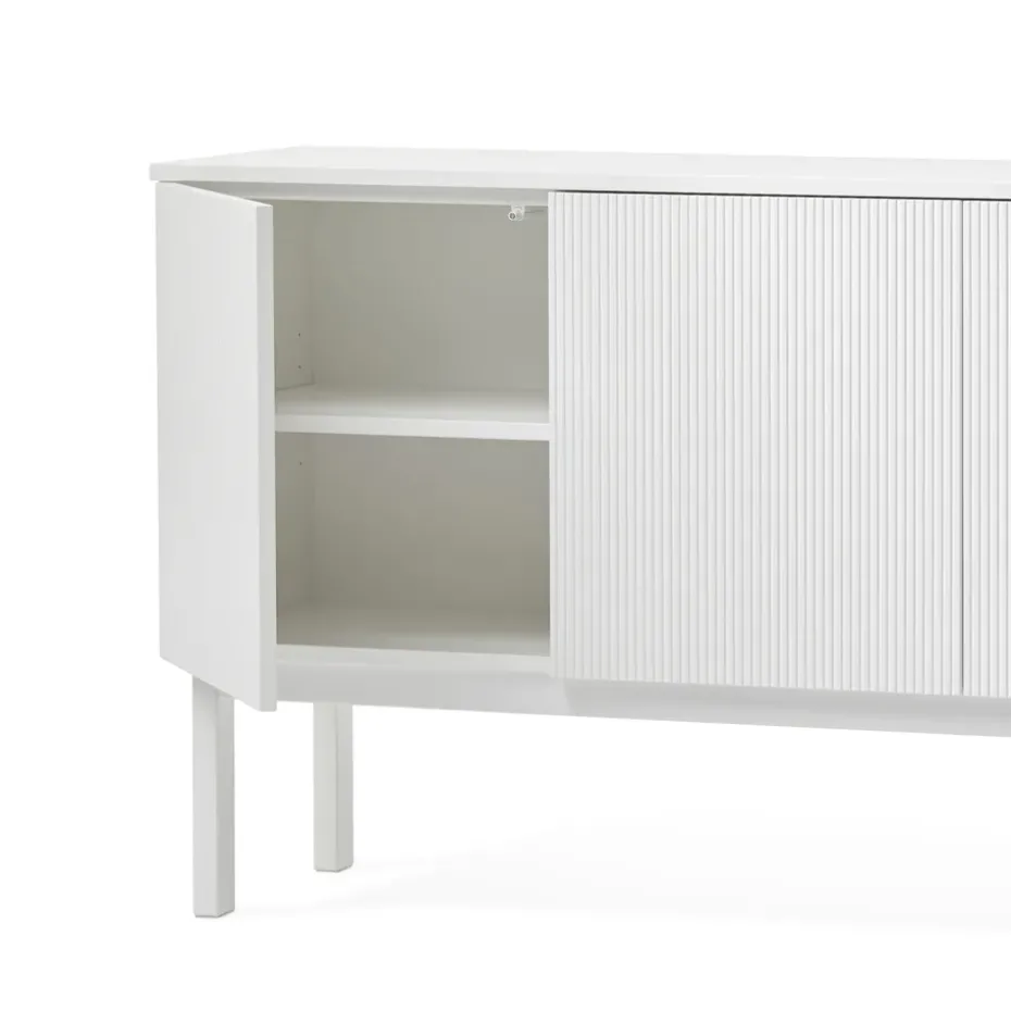 Beam side table, White lacquer, white base, tabletop in carrara marble