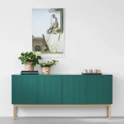 Beam side table, White lacquer, base in white oiled oak
