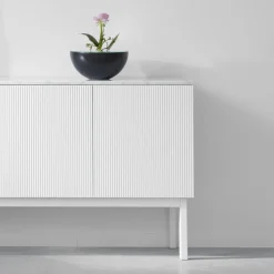Beam side table, White lacquer, base in white oiled oak