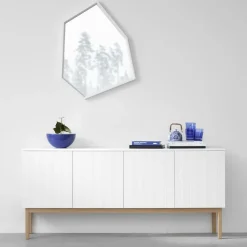 Beam side table, White lacquer, white base