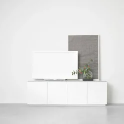 Beam side table, White lacquer, white base