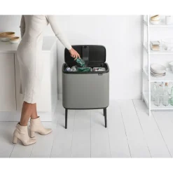 Bo touch bin 11+23 litre, Mineral concrete grey