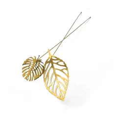 Brass leaves decoration 2-pack, Wood