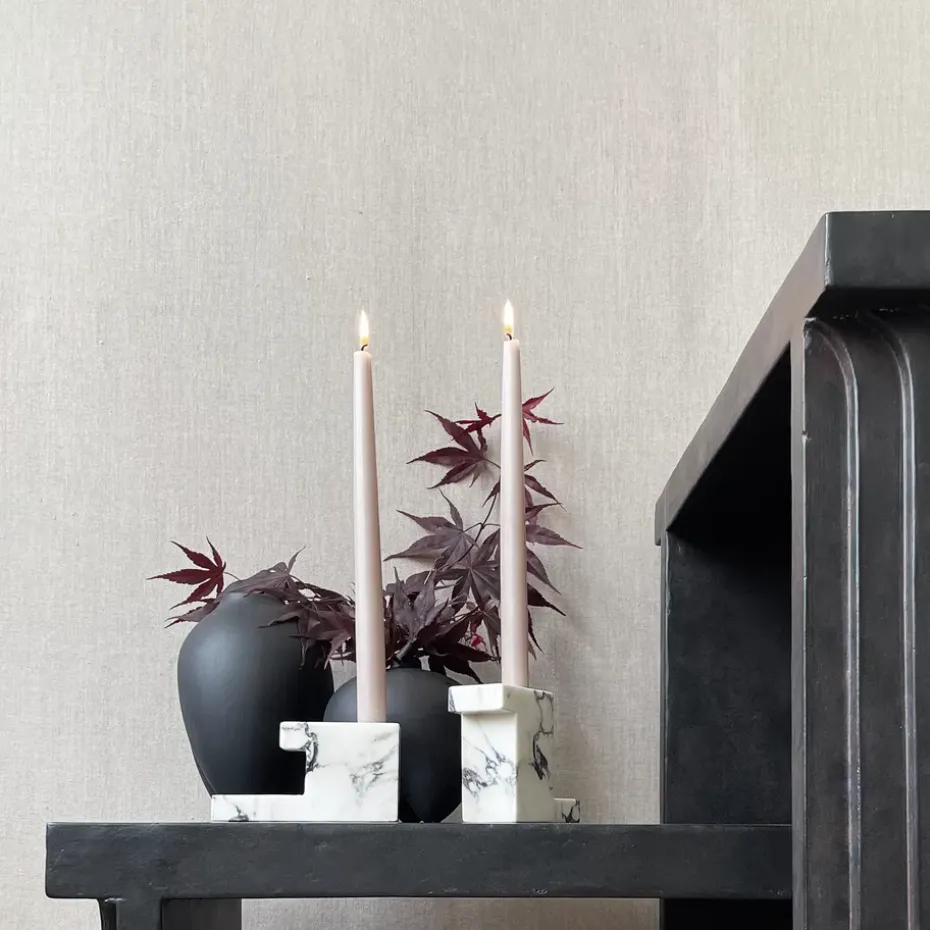 Brick low candle holder 7.5x14 cm, Calacatta