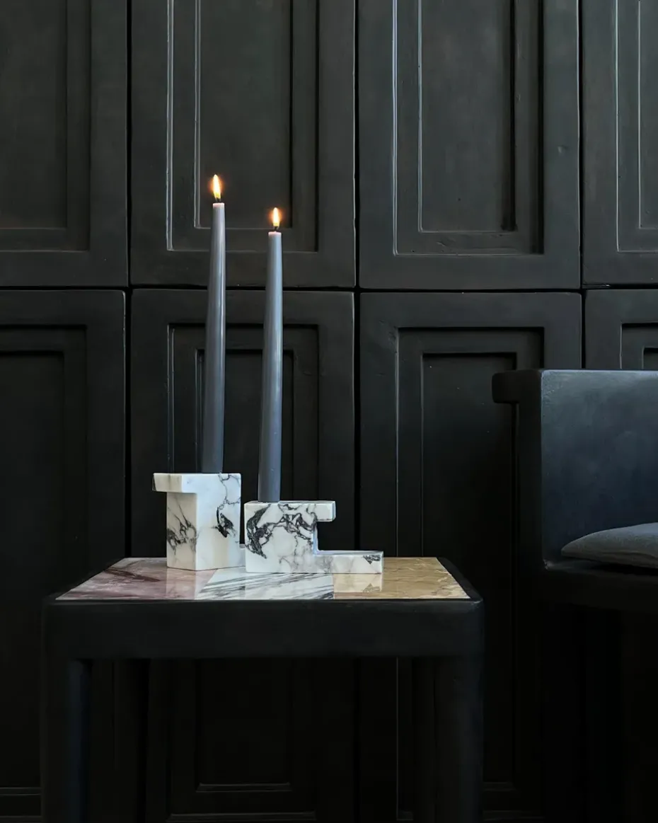 Brick low candle holder 7.5x14 cm, Calacatta