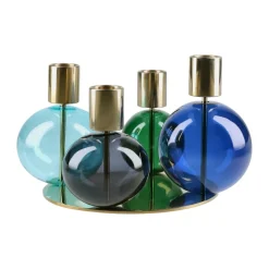 Bubble 4-arm candlestick Ø17.5x12 cm, Blue-green-smoke