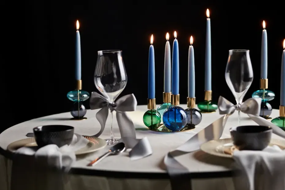 Bubble 4-arm candlestick Ø17.5x12 cm, Blue-green-smoke