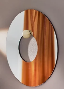 Castellum wall mirror Ø80 cm, Clear-travertine