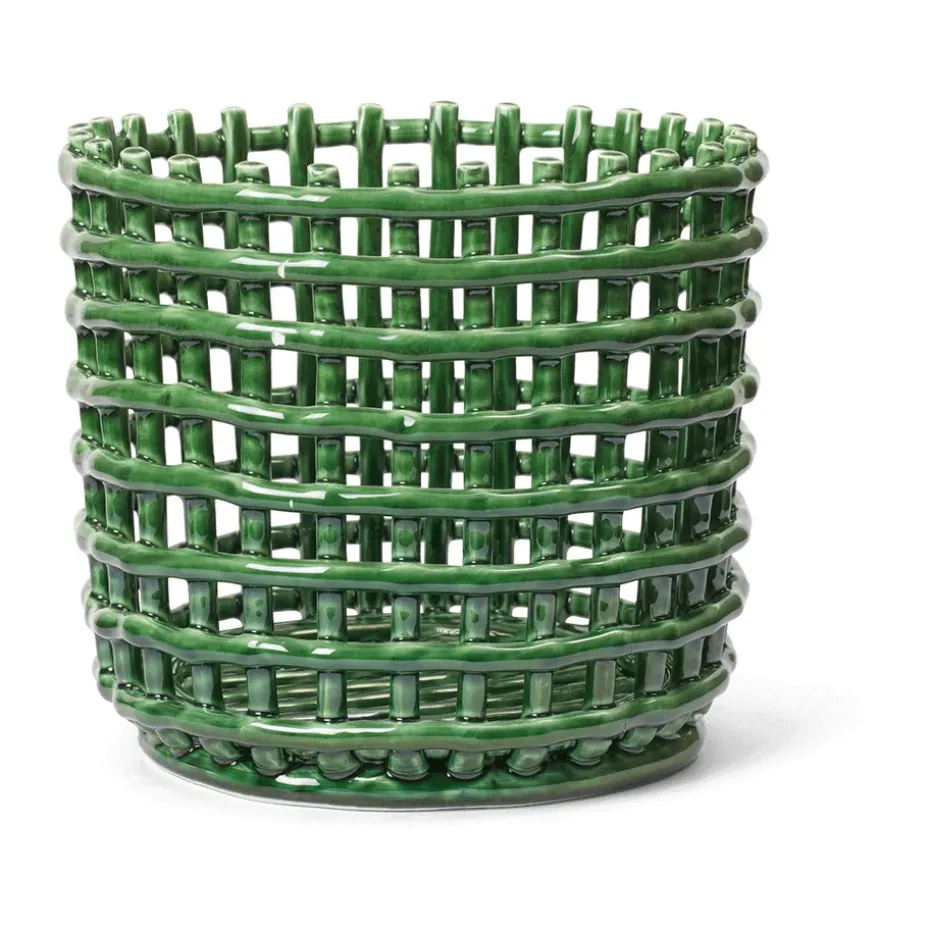 Ceramic braided basket Ø23.5 cm, Emerald Green