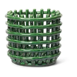 Ceramic braided basket Ø16 cm, Emerald Green