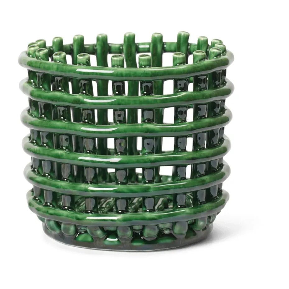 Ceramic braided basket Ø16 cm, Emerald Green