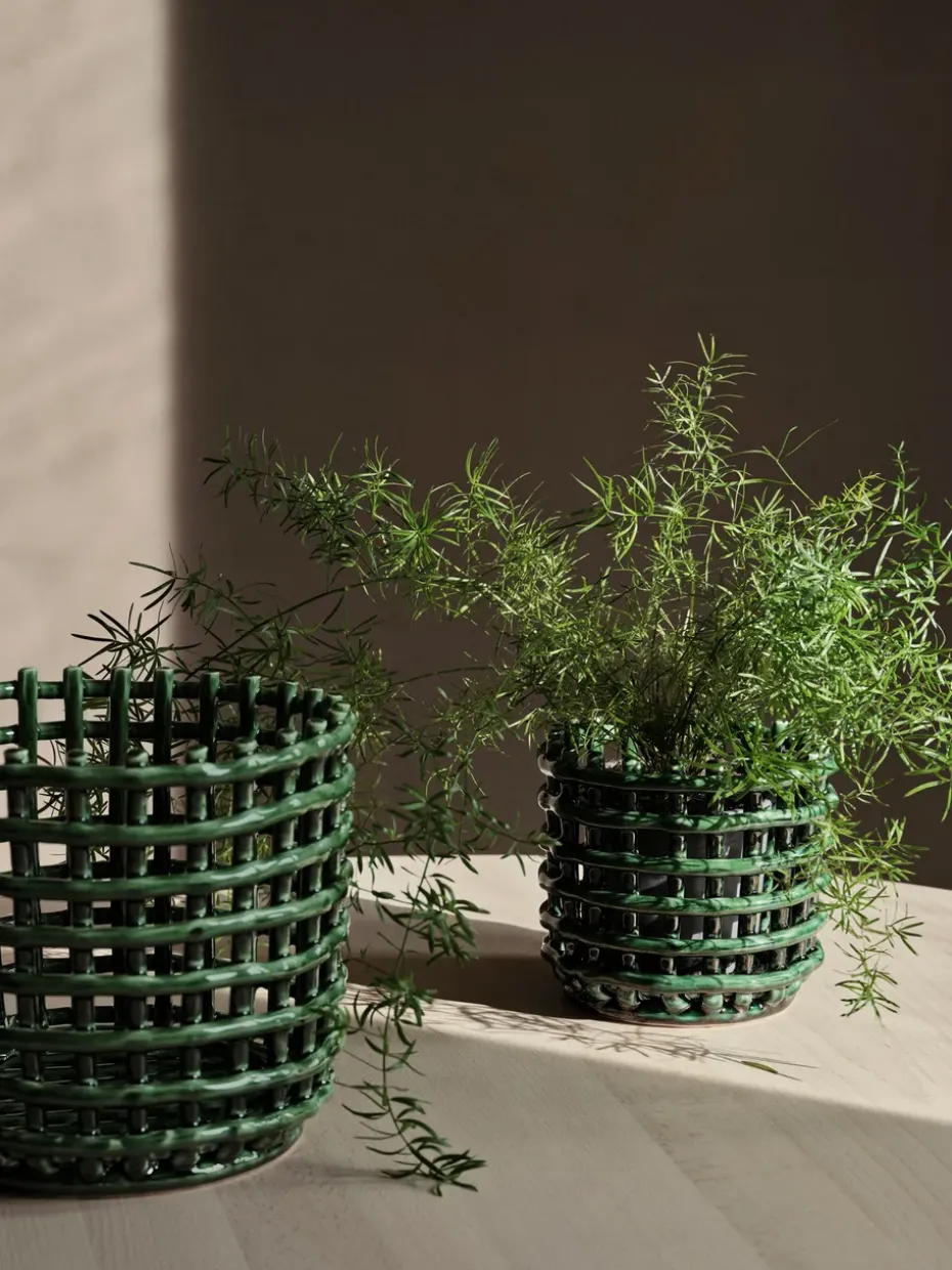 Ceramic braided basket Ø16 cm, Emerald Green