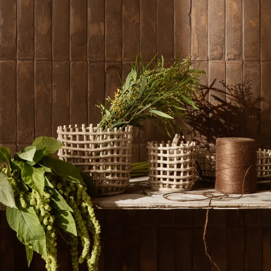 Ceramic braided basket Ø23.5 cm, cashmere