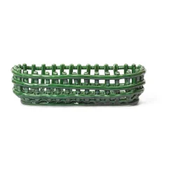 Ceramic plated basket oval 15x30 cm, Emerald Green