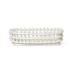 Ceramic plated basket oval 15x30 cm, Off white