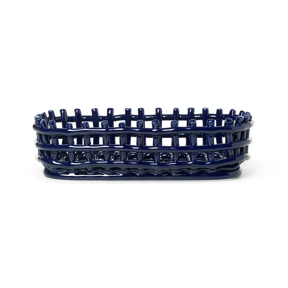 Ceramic plated basket oval 15x30 cm, Blue