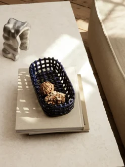 Ceramic plated basket oval 15x30 cm, Blue