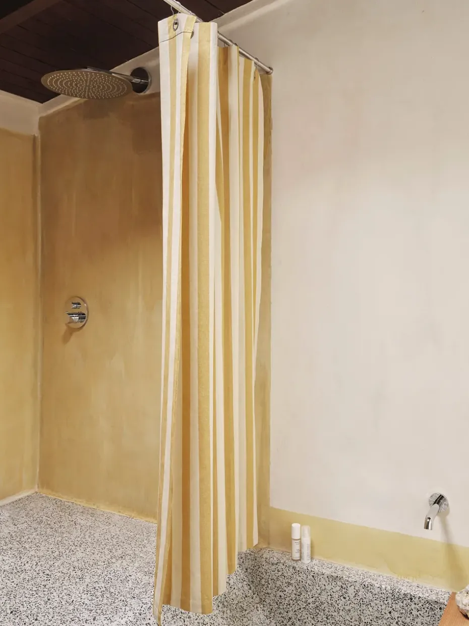 Chambray shower curtain, Warm yellow-parchment