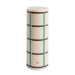 Column Candle block candle large 25 cm, Off white-green bordeaux-silver