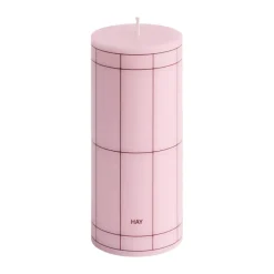 Column Candle block candle small 15 cm, Light pink-bordeaux grid