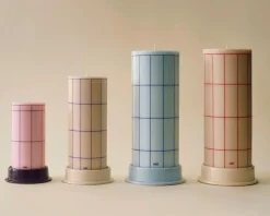 Column Candle block candle small 15 cm, Light pink-bordeaux grid