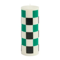 Column Candle block candle medium 20 cm, Off white-green-black check