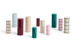 Column Candle block candle medium 20 cm, Off white-blue grid check