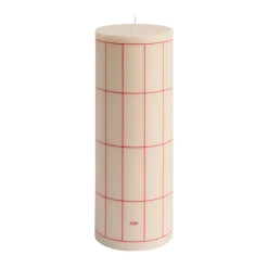 Column Candle block candle large 25 cm, Off white-red grid check