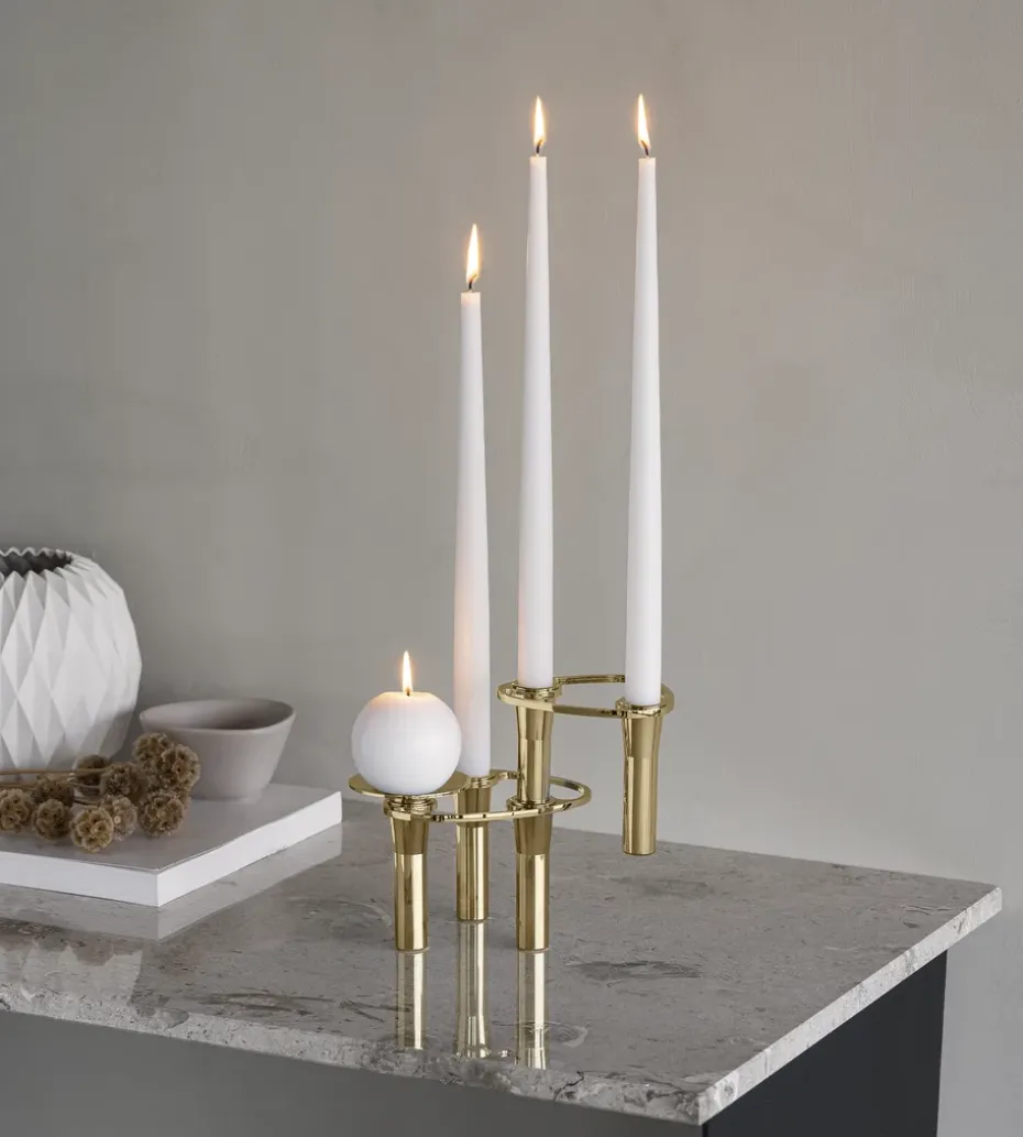 Curve Candlestick, Gold, tray