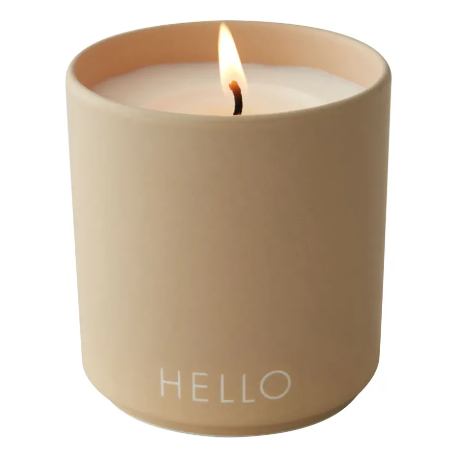 Design Letters scented cande Ø8 cm, Hello-beige