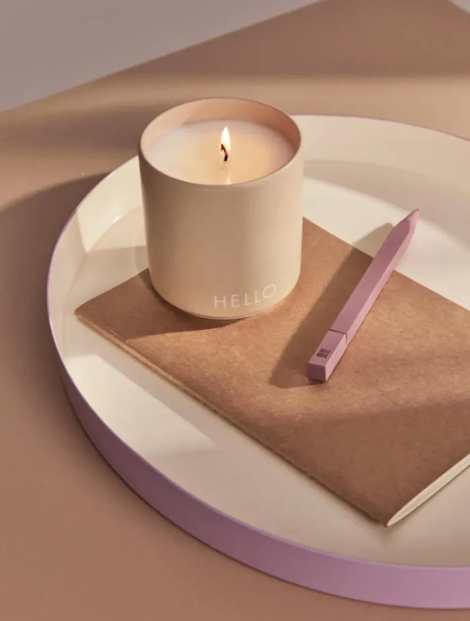 Design Letters scented cande Ø8 cm, Hello-beige