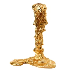 Drip candlestick L 25 cm, Gold