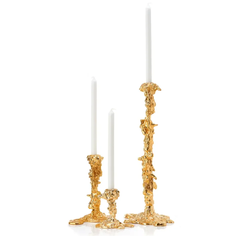 Drip candlestick L 25 cm, Gold