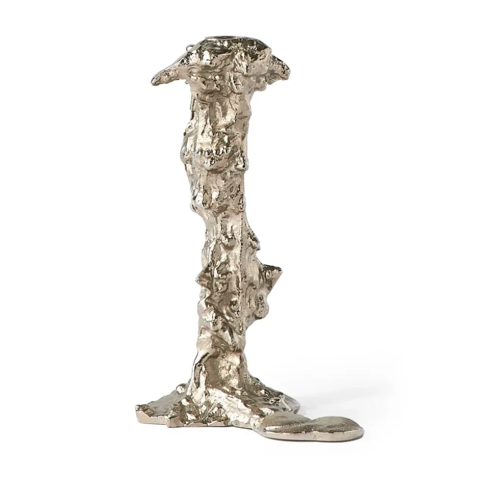 Drip candlestick L 25 cm, Silver