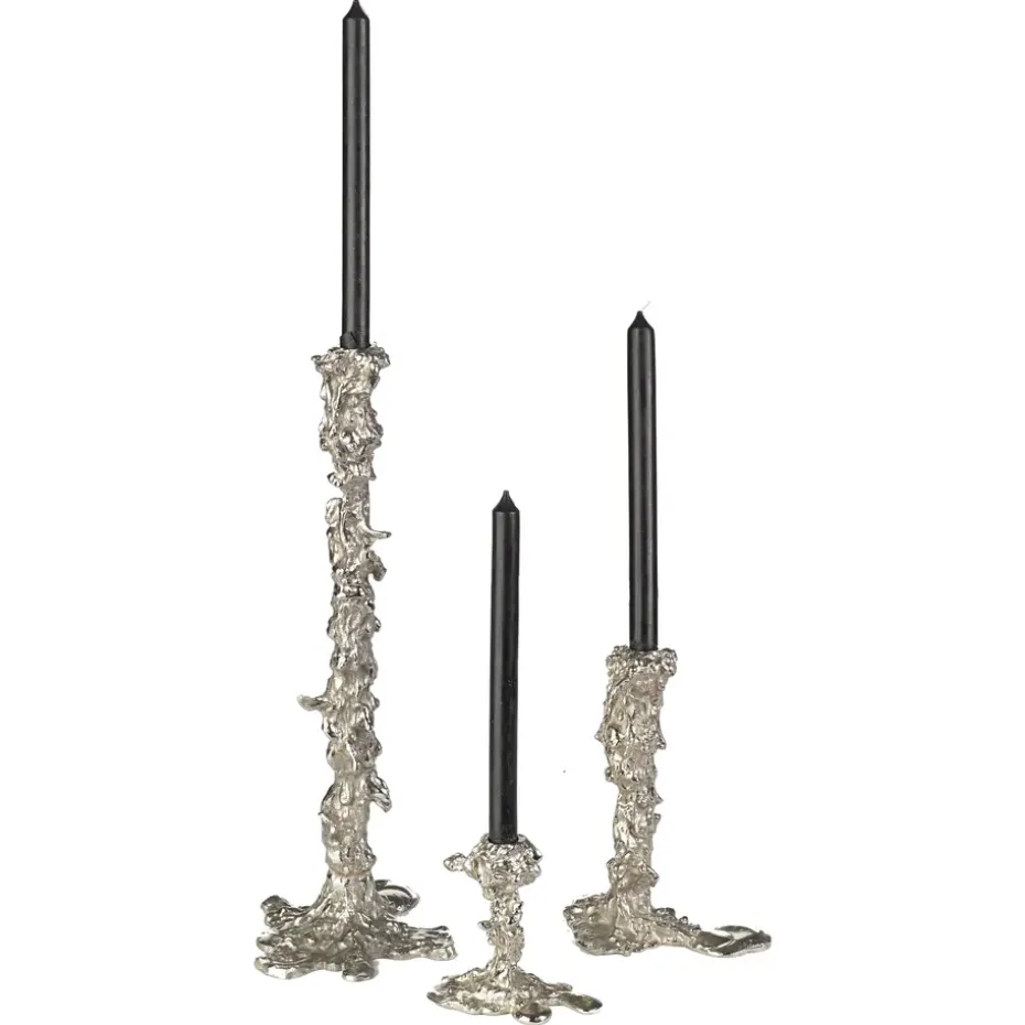 Drip candlestick L 25 cm, Silver