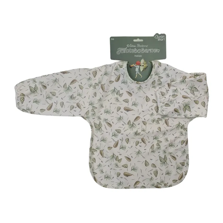 Elsa Beskow Tomtebobarnen bib with sleeve, Green